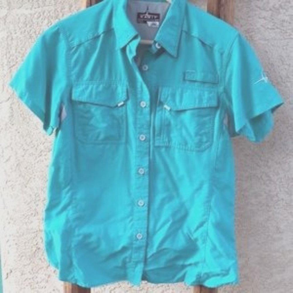 Habit UPF30+ Short Sleeve River Fishing Shirt - Teal Aqua, Size M
